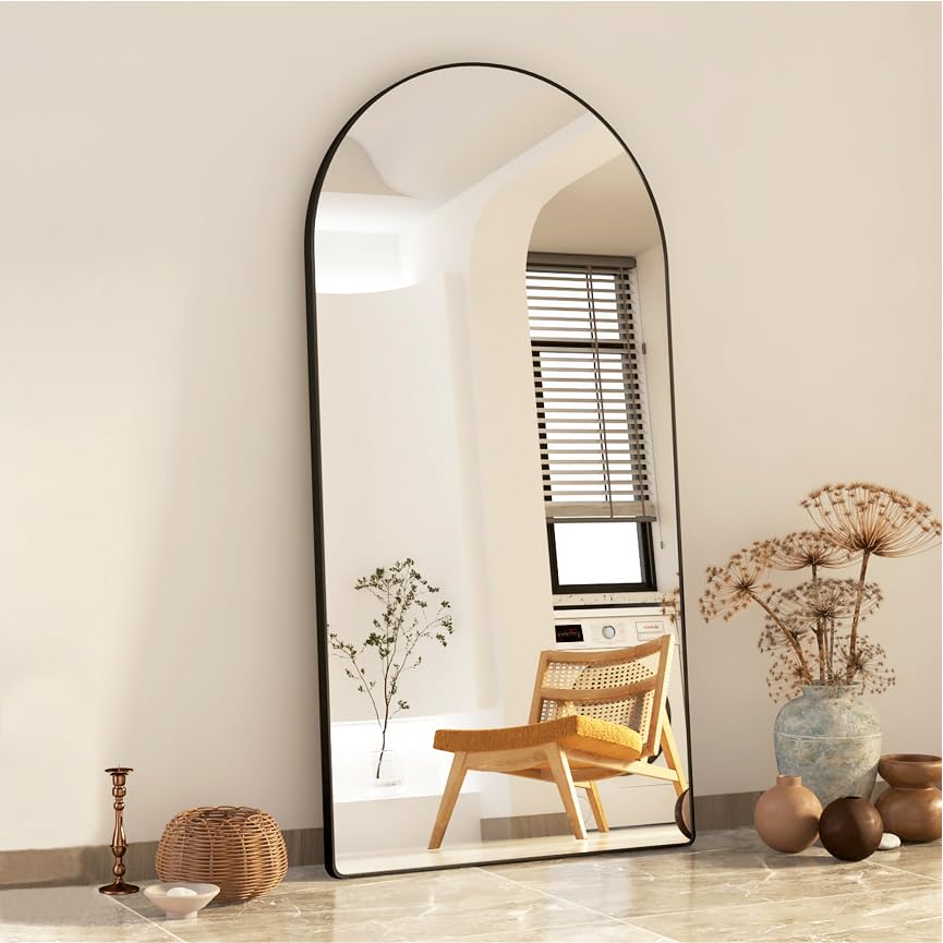 鏡 AR MIRROR Black Frame Arched Freestanding or Wall Mounted Glass Mirror 168cm